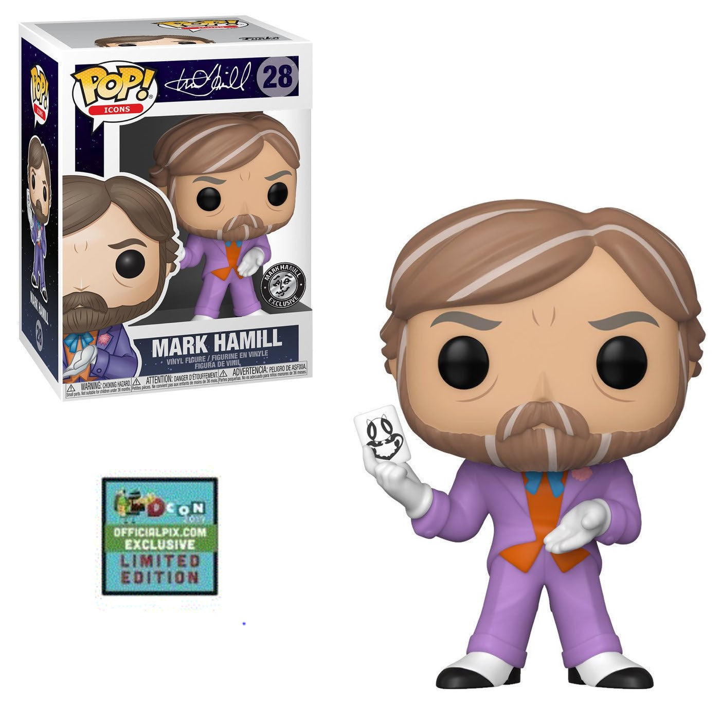 בובת פופ אייקונים: מארק האמיל בתור הג'וקר Funko POP! Icons: Mark Hamill (as Joker) #28 OfficialPix.com Exclusive Limited Edition