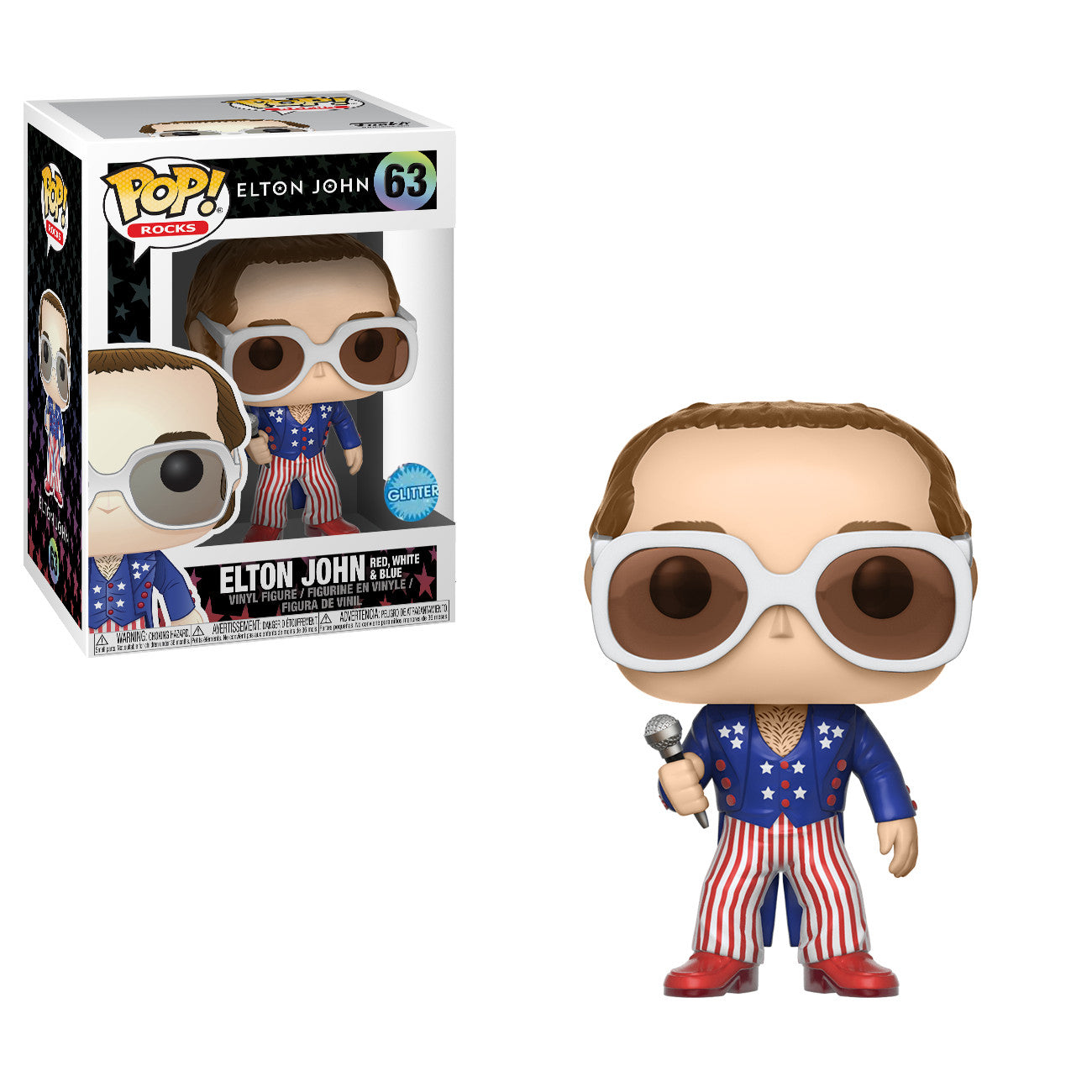 בובת פופ מוזיקה: אלטון ג'ון נוצץ Funko POP! Rocks: Elton John Red, White & Blue (Glitter) #63