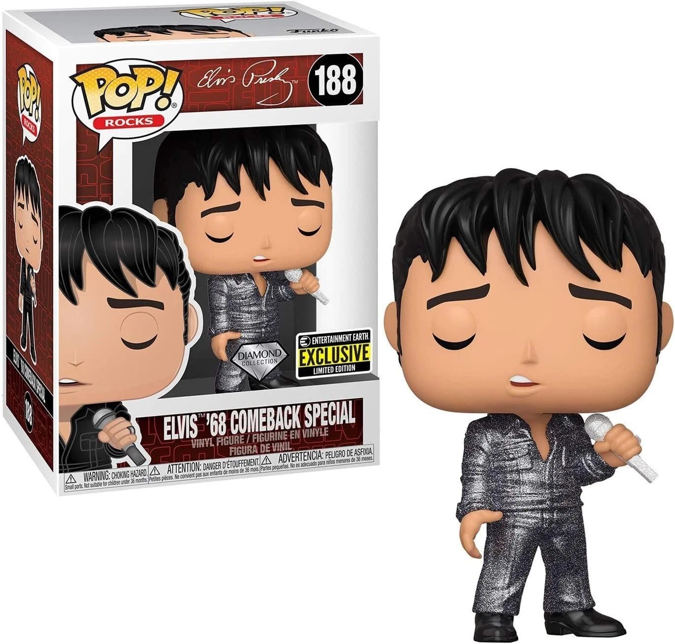 בובת פופ מוזיקה: אלביס פרסלי ספיישל קומבק 68' Funko POP! Rocks: Elvis '68 Comeback Special #188 Entertainment Earth Exclusive